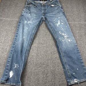 Ariat Jeans Mens 34x32 Blue M5 Straight Leg Distressed Trashed Rodeo Ranch Work
